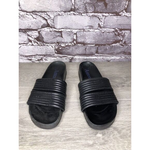 Antenora Black Leather Casual Strap Slides Italy Sandals Women Sz 7M US/38EU - Picture 15 of 16